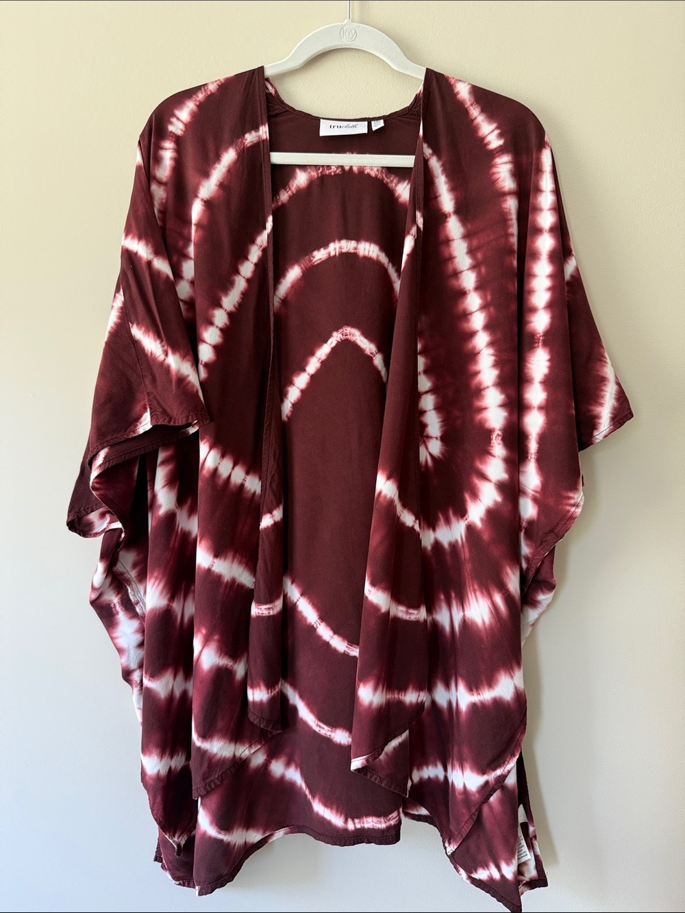 Trucloth Wine and White Tie-Dye Open Kimono